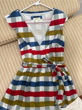 Maeve Multicolor Striped Wrap Dress — Red, Blue & Olive Bands